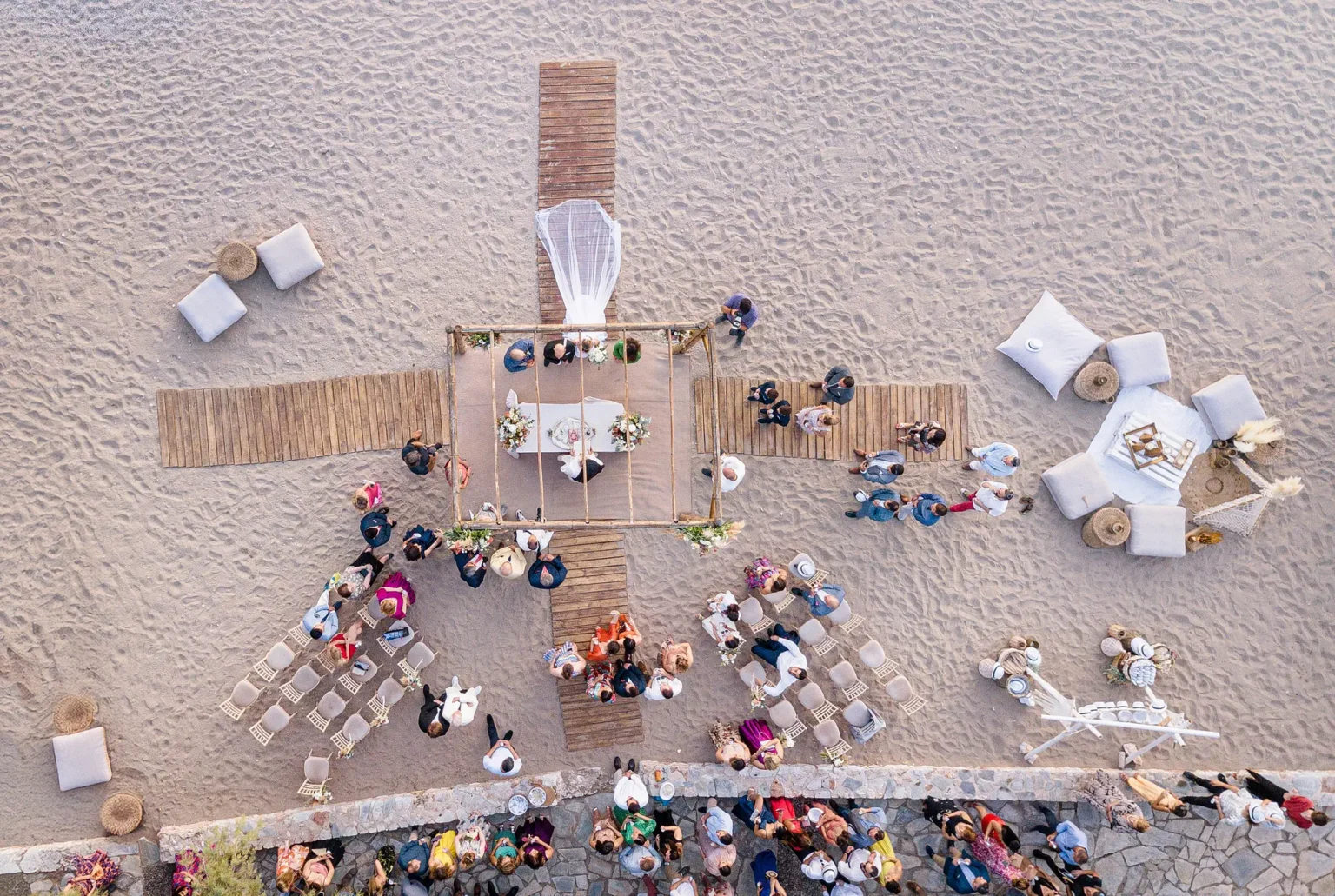 a group of people sitting on sand