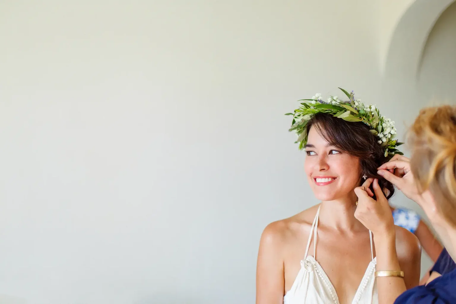 a woman wearing a flower crown